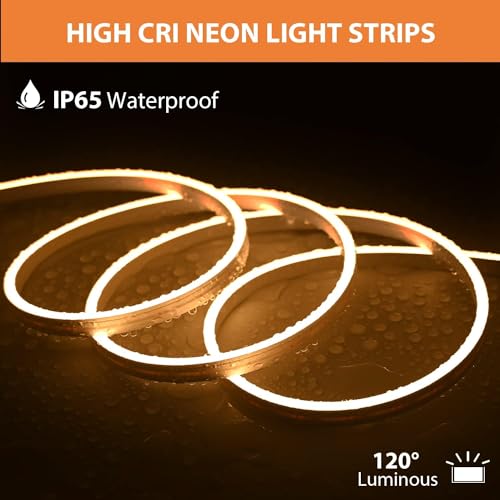 Image of 16.4 Feet LED Neon Strip Lights, with 12V Adapter, Waterproof IP65, Silicone Flexible Rope Light for Home Decor | Led Strip Lights | Neon Lights | DIY | (Warm White)