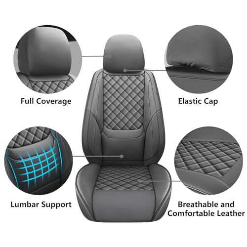 WENNFOUR Full Coverage Leather Car Seat Covers Front Pair,Waterproof Seat Covers for Cars,SUVs Trucks, Car Seat Cushion,Car Seat Protector with 2 Seats (Grey, Front Pair(driver and passanger-2 seats)) — view 3