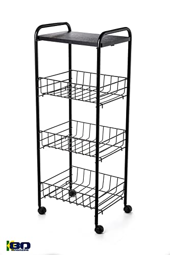 Fruteira de Chão 3 Andares Organizadora c/Rodinhas e Cesto Removível Preta - By K80