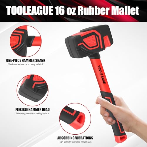 TOOLEAGUE Hammer-Set, Gummihammer und 35 mm doppelseitiger weicher Schlägel für Camping, Holzbearbeitung, DIY-Projekte, Landschaftsbau, Bodenbelag, Zeltheringe, Schwarz und Rot, 2 Stück