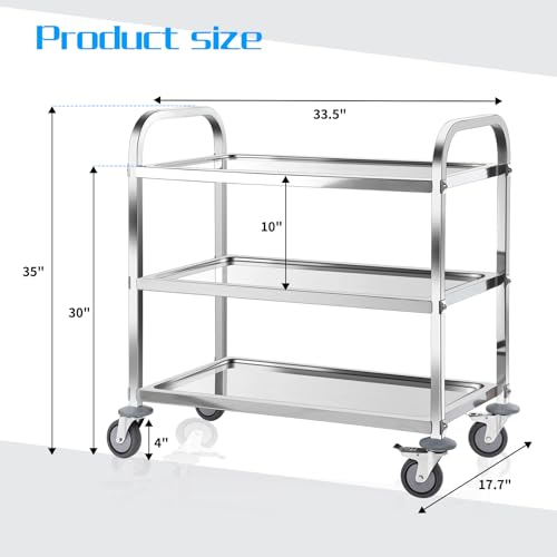 Aqniegep SSUC001 Utility Carts With Wheels Stainless Steel Cart 3 Tier Kitchen Cart Lab Medical Matel Cart With Lockable Wheels thumb #4