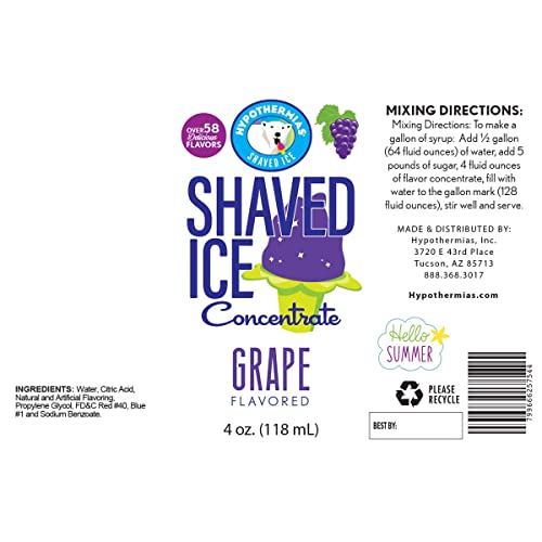 Grape Shaved Ice And Snow Cone Flavor Concentrate 4 Fl Ounce Size (Makes 1 Gallon Of Syrup With Sugar And Water Added) #TOP3