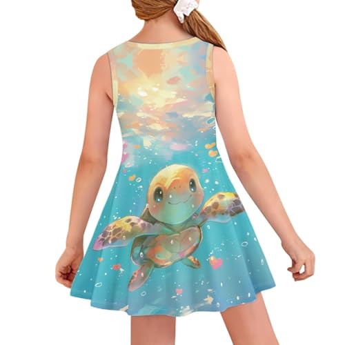 ZDCUSTOM Pink Sleeveless Casual Skater Dress, High Waist, Above the Knee, One Size, Girls 3-16 Years3