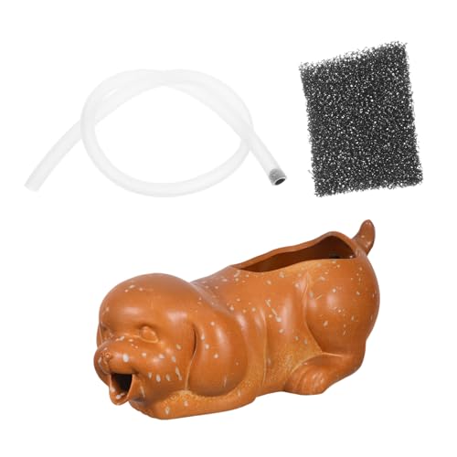 Milisten Fontana da Tavolo in Ceramica con Sputacchiera Forma di Cucciolo Decorazione per Acquari e Laghetti da Giardino Doppia Funzione con Vaso per Piante Resistente e Adatta Interni ed