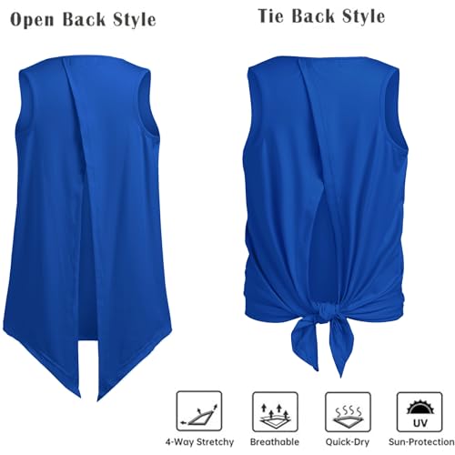 Image of Zaclotre Girls Athletic Tank Tops Open Tie Back Sleeveless Workout Shirts | Kids Sport Shirt 5-14Y, Stretchy, Lightweight, Quick-dry, Open Back, Tie Back, Dance, Tennis, Outdoor, Daily Wear