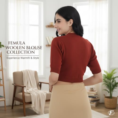 Image of Women Winter Wear V-Neck Half Sleeves Regular Fit Woollen Blouse