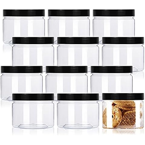 Lainrrew 12 Pcs 8oz Plastic Jars with Lids, Clear Plastic Slime Containers Plastic Round Storage Jars Container Wide Opening Storage Jars for Kitchen, Home, Crafts Storage Cover