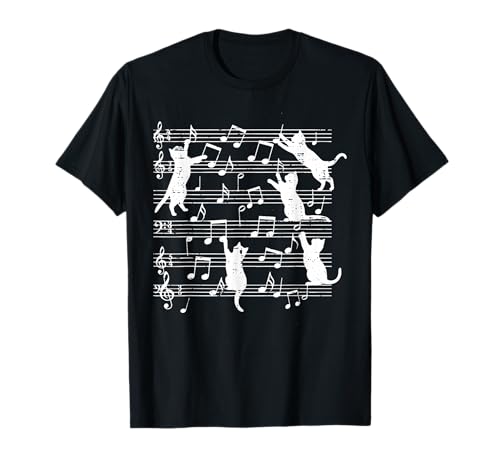 Katzen Spielen Musiknoten Lustiges Kätzchen Musiker Frauen Männer Kind T-Shirt