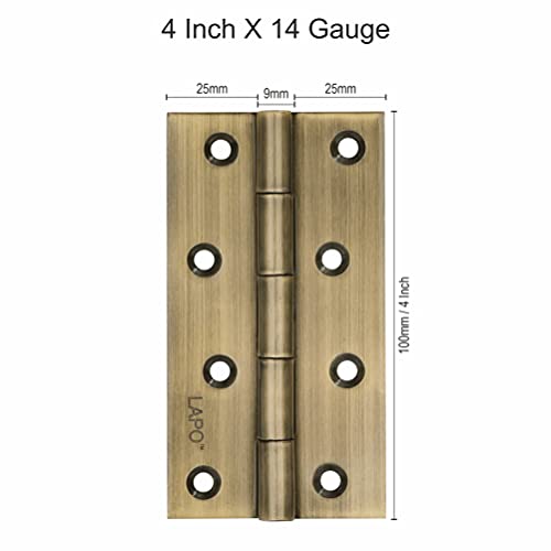 Image of LAPO Door Hinges, 4 Inch x 14 Gauge /1.8mm Thickness, Heavy-Duty Stainless-Steel Hinges, Noise-Free Operation, for Kitchen Doors, Cabinets & Windows, 5 Years Warranty, Antique Finish, Pack of 4