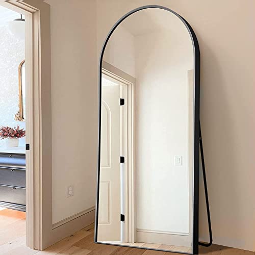 Image of NeuType 71 inchx32 inch Arched Full Length Mirror Large Arched Mirror Floor Mirror with Stand Large Bedroom Mirror Standing or Leaning Against Wall Aluminum Alloy Frame Dressing Mirror, Black