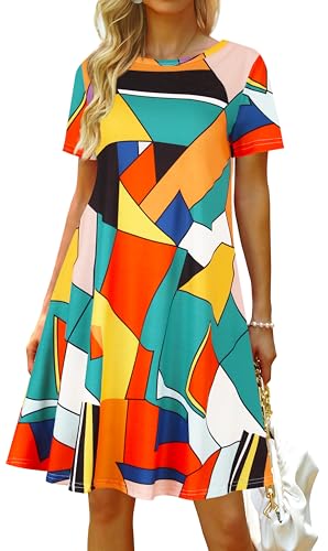 Image of Casual Summer Dresses for Women Beach Sun Dress Short Sleeve Tshirt Dress with Pockets
