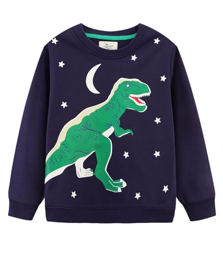 Image of LOKTARC Toddler Boys Graphic Crewneck Sweatshirts 2-Pack, Sizes 2T-7 | Cotton Blend French Terry, Dinosaur, Construction and Shark Graphics, Ribbed Trim, Preschool Daycare Outdoor