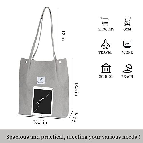 Image of Corduroy Tote Bag Cute Tote Bags for Women Shoulder Bag with Inner Pocket for Work Beach Travel and Shopping Grocery