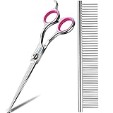 Cafhelp Dog Grooming Scissors, Dog Comb, 6.5IN Rounded Tip Dog Scissors for Grooming and Cat Comb, Professional Stainless Steel Dog Grooming Shears, 2 in 1 Grooming Tool for Dogs, Cats etc.