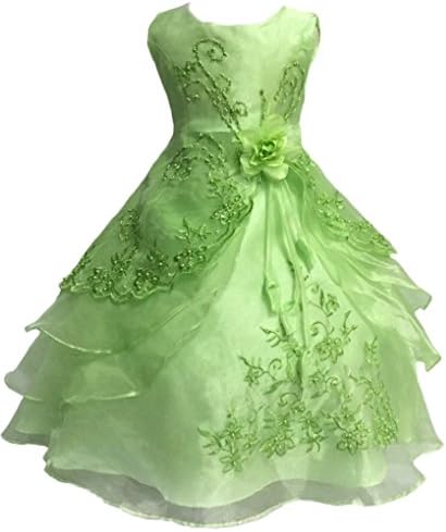 Shiny Toddler Little Girls EmbroideBright Green Beaded Flower Girl Birthday Party Dress with Petticoat 5t-6t,Bright Green
