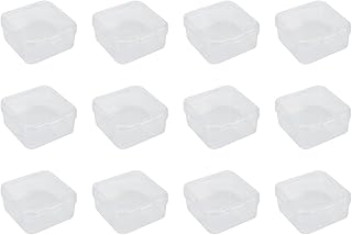12 pcs Small Clear Plastic Storage Containers Box with Hinged Lid,Transparent Storage Box,Small Plastic Storage Containers for Beads Loom Bands Buttons Pins Rings(1.7 x 1.7 x 0.8 Inch)
