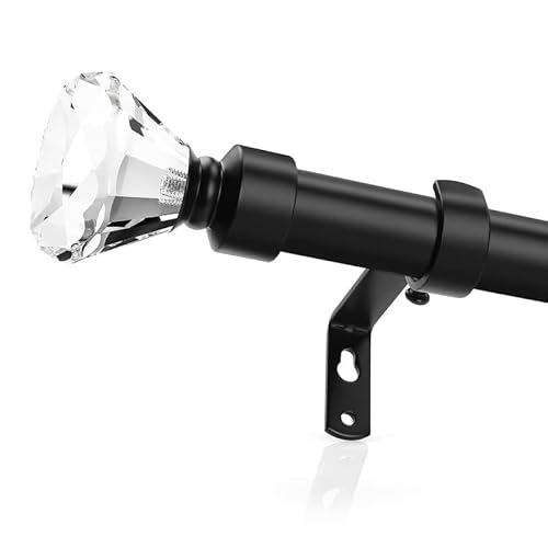 Orger 2 Pack 1 Inch Diamond Curtain Rod Telescoping For Windows From 30" To 40" Black Curtain Rods Adjustable Decorative Single Curtain Rod Set With Modern Diamond Design #TOP2