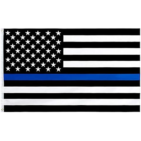 ZAKASA Thin Blue Line USA Flag 3x5 FT - Vivid Color and UV Fade Resistant - Honoring Law Enforcement Officers Flags Polyester with Brass Grommets Cover