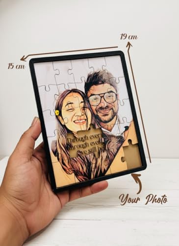 Image of Lumora Personalized Jigsaw Puzzle Photo Frame with MDF Material | Custom Picture Puzzle with Frame, Message & Date | Couple Memory Gift | Anniversary & Birthday Gift for Him & Her