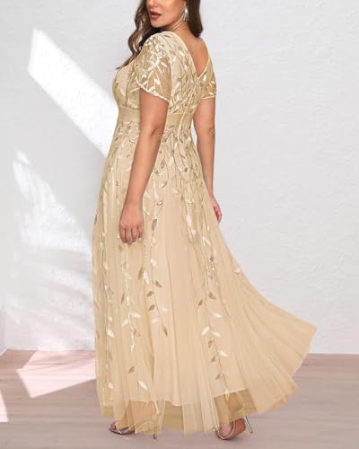 Image of Pinup Fashion Plus Size Formal Dresses - Evening Gowns Wedding Sequin Embroidery V-Neck Prom Long Dress
