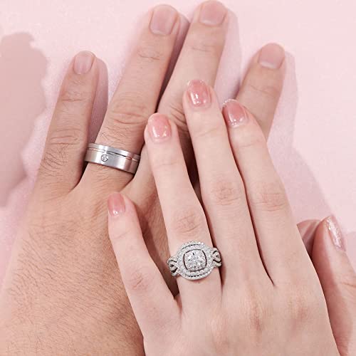 SHELOVES Engagement Wedding Ring Set for Women Double Halo Sterling Silver Round White AAAAA Cz Sz 5-103