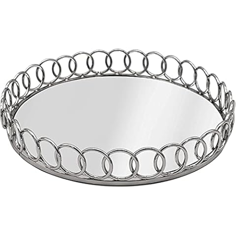 Round Chain Link Mirrored Vanity Candle Perfume Drinks Serving Tray (Silver) Cover