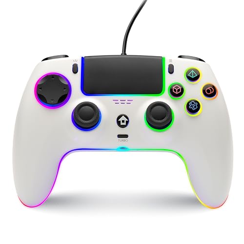 NITHO Mando con Cable Compatible con PS5/PS4/PC/MAC/Android, Gamepad con Joystick de Efecto Hall, Paletas Programables, Turbo, Giroscopio de 6 Ejes, Vibración Dual, Iluminación RGB & Jack de Audio