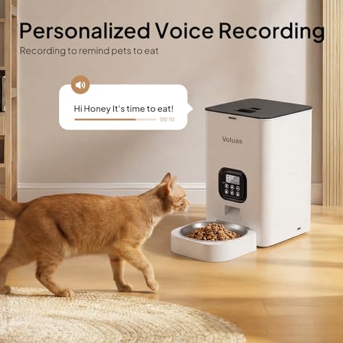 VOLUAS Automatic Cat Feeder, 4L Timed Dry Food Dispenser for Cats & Dogs | Programmable Portion Control, Up to 4 Meals Daily, Dual Power Supply, Power-Off Memory, 10-Second Voice Recorder - Image 5
