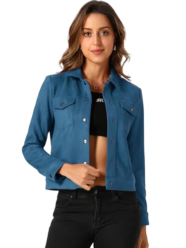 Allegra K Chaqueta de gamuza sintética para mujer, azul (pavo real), L