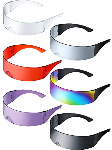 Honoson 6 Pieces 80s Futuristic Cyclops Visor Sunglasses with Semi Translucent Back to Future Inspired Costume Futuristic Wrap Visor Sun Glasses for Men Women Cyclops Style