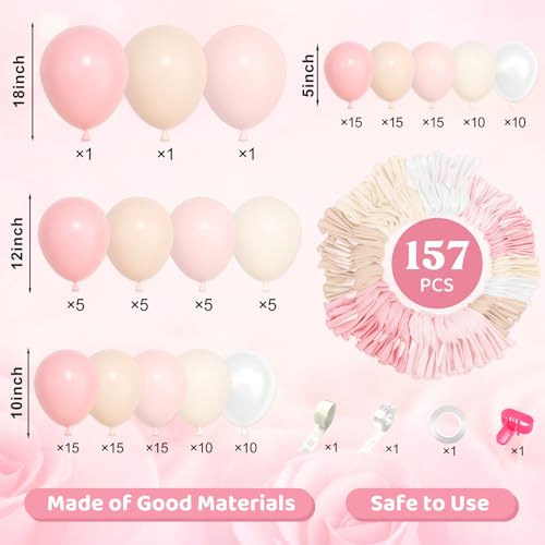 Image of Ouddy Life 157 Pcs Pink Balloons Arch Garland Kit, Light Pastle Pink Ivory Pearl Sand White Nude Balloons Different Size for Wedding Birthday Bridal Shower Gender Reveal Mothers Day Decorations