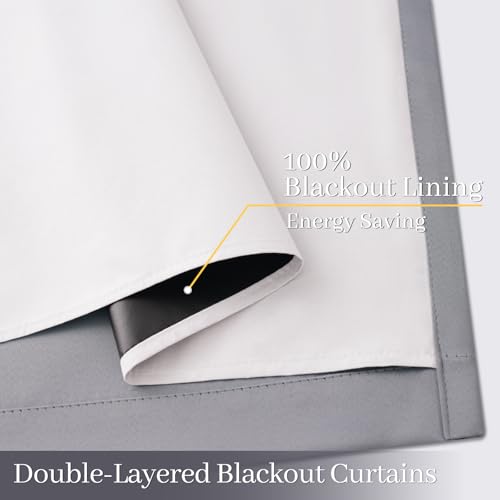 Image of Yakamok Grey 100% Blackout Curtain Panels 96 inches, 50 inch Wide, 2 Panels | Blackout Curtain Panels for Bedroom, 2 Thick Layers Grommet Top Thermal Insulated Drapes with White Back for Living Room