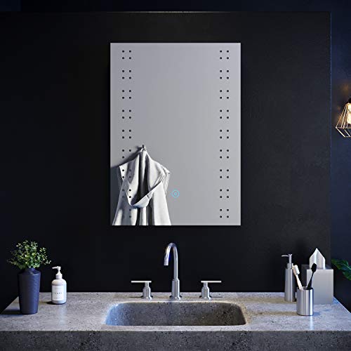 ELEGANT 500 x 700mm Modern Heated LED Illuminated Vertical Rectangle Bathroom Mirror Lights Touch Control Switch with Demister Pad
