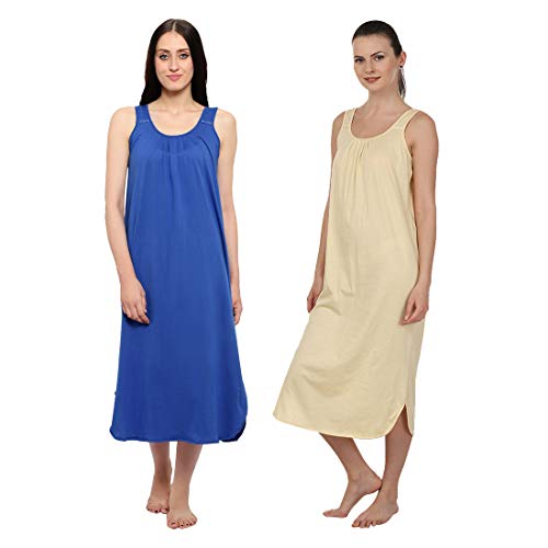 Image of BLAZON Women's Cotton Hosiery Solid Maxi Nighty Slip (Pack of 2) Available Sizes: S, M, L, XL, 2XL, 3XL, 4XL, 5XL
