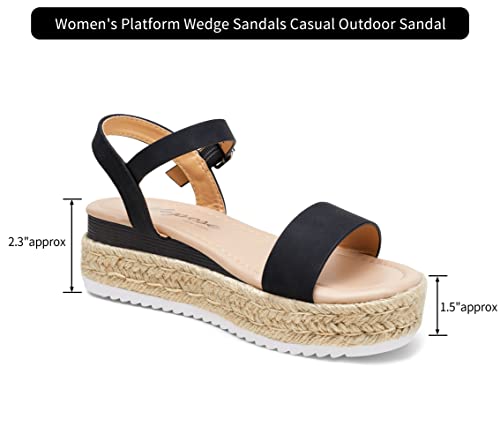 Vepose Women's 877 Platform Cute Ankle Strappy Espadrilles Sandals, Black, Size 9M Us-With Buckle(Cjy877 Black 09) #TOP4