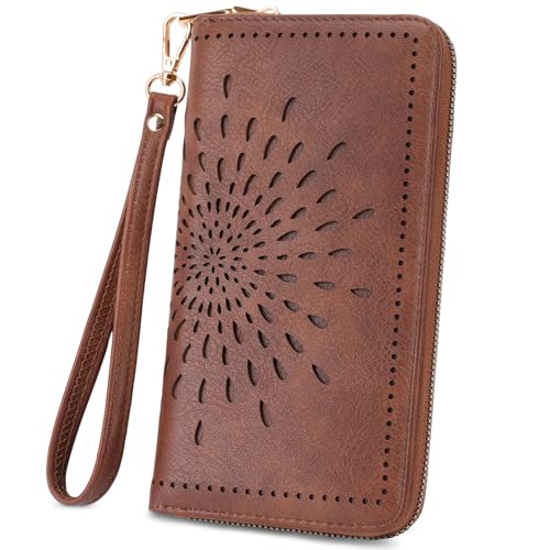 Image of APHISON Wallet Women Large Capacity Clutch Purse For Ladies Card Holder RFID Wristlet Phone Zipper Coin Travel Pocket, 05-brown, 8.2 inch x 4.33 inch x 1 inch, Utility