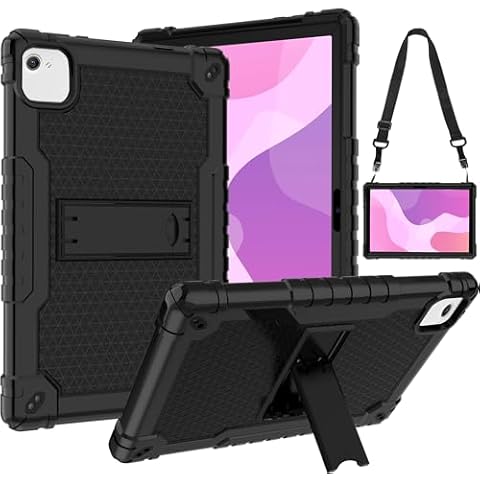 Doemoil for UGRIHACH UG-C10/Lville LVEC10/HiGrace C10/Freeski C10/FYMLCPFY C10A/AEEZO C10 10.1inch Tablet case Built in Stand with Shoulder Strap (Black/Black) Cover