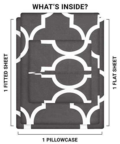 Image of Utopia Bedding Twin Sheet Set, Soft Microfiber 3 Piece Bed Sheets with 15 inch Deep Pocket - Easy Care Brushed Microfiber (Quatrefoil - Grey)