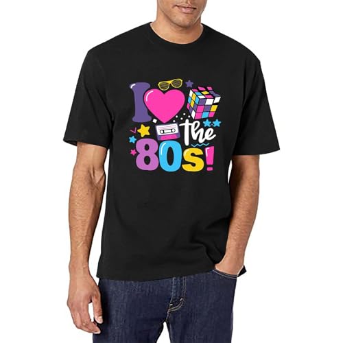 T-shirts dos anos 80 para homem: I The 80s Shirt Tops 80 Music T-shirt 80 aniversário festa fatos, Preto, XL