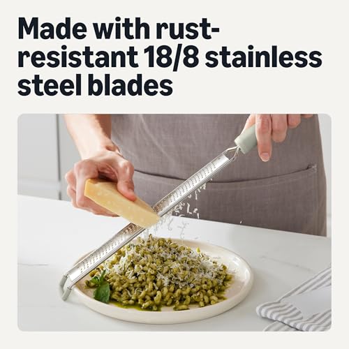 Amazon Basics Lemon Zester and Cheese Grater Tool, Stainless Steel, Rust-Resistant, Non-Slip Soft Grip Handle, Dishwasher-Safe, Linen Gray - image 4