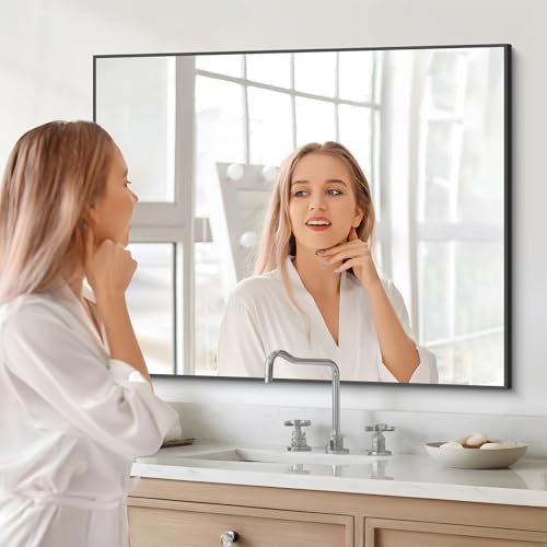 Image of DESBING Black Bathroom Mirror for Wall, 30x36 Inch Rectangle Mirrors with Metal Frame, Modern Vanity Wall Mirror Decor for Entryway Hangs, Bathroom Living Room Horizontal or Vertical