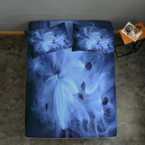 Sabana Bajera 150x190 Planta Sabanas Bajeras Estampadas Flor Sábana Bajera Ajustable Suaves, Elastico Funda Colchon con 2 Funda Almohada 50x80 cm, para Colchón de 30cm de Altura