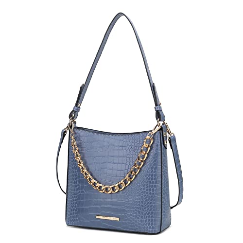 Image of MKF Collection Shoulder Bag for Women, Faux Crocodile-Embossed Vegan Leather, Hobo Handbag Messenger Purse
