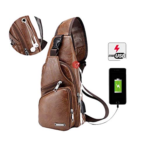 Bolsa Transversal Mensageiro Carteiro Usb Impermeável Cor:Marrom