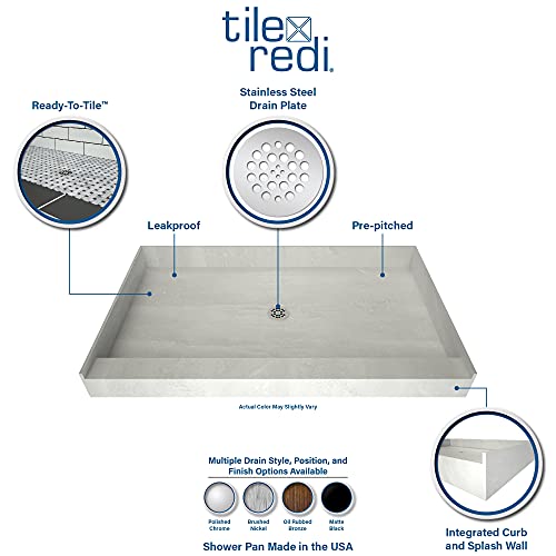 Tile Redi B3260R-Scrdpvz5 Shower Pan Kit With Flashing, Right Drain- Single Curb Shower Base, 2" Pvc Drain And Plate Included, 60" Width X 32" Depth #TOP1