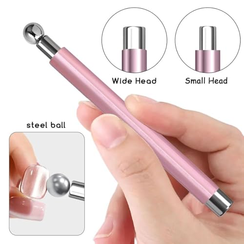 Image of THR3E STROKES Essentials Cat Eye Magnetic for Nails Double-Head Nail Magnet Sturdy Cat Eye Magnet for Nails with Round Magnetic Bead Multifunctional Magnet for Cat Eye Gel Polish Home DIY (BALL MAGNET) (PINK)