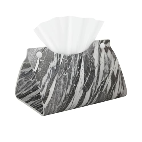 Lange Taschentuchbox-Abdeckung, Leder, für Schreibtisch, Zuhause, Spa, Büro, Badezimmer, Schlafzimmer, Schminktisch, Nachttisch, Schreibtisch, Auto, schwarz-weißes Marmor-Texturmuster