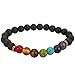 Casoty 7 Beaded Bracelets Chakras Bracelet Set of 5-8mm Volcano Lava Rock Stone Beads Healing Yoga Bracelets For Men and Women