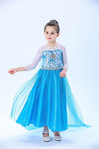 Dzyoleize Vestido de princesa Elsa de aniversário vestido de para meninas Traje de roupa de rainha i