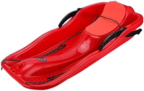 Snow Sled Plastic Toboggan Downhill Pull Sled for Kids Adults with Brakes Pulling Rope and Two Handles,Durable Sledding Board for Winter Outdoor Fun (Red)